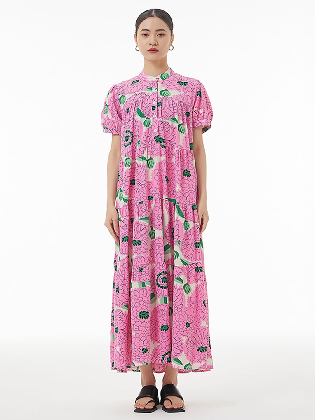 

JC Collection Mandarin Collar Floral Print Maxi Dress, Pink