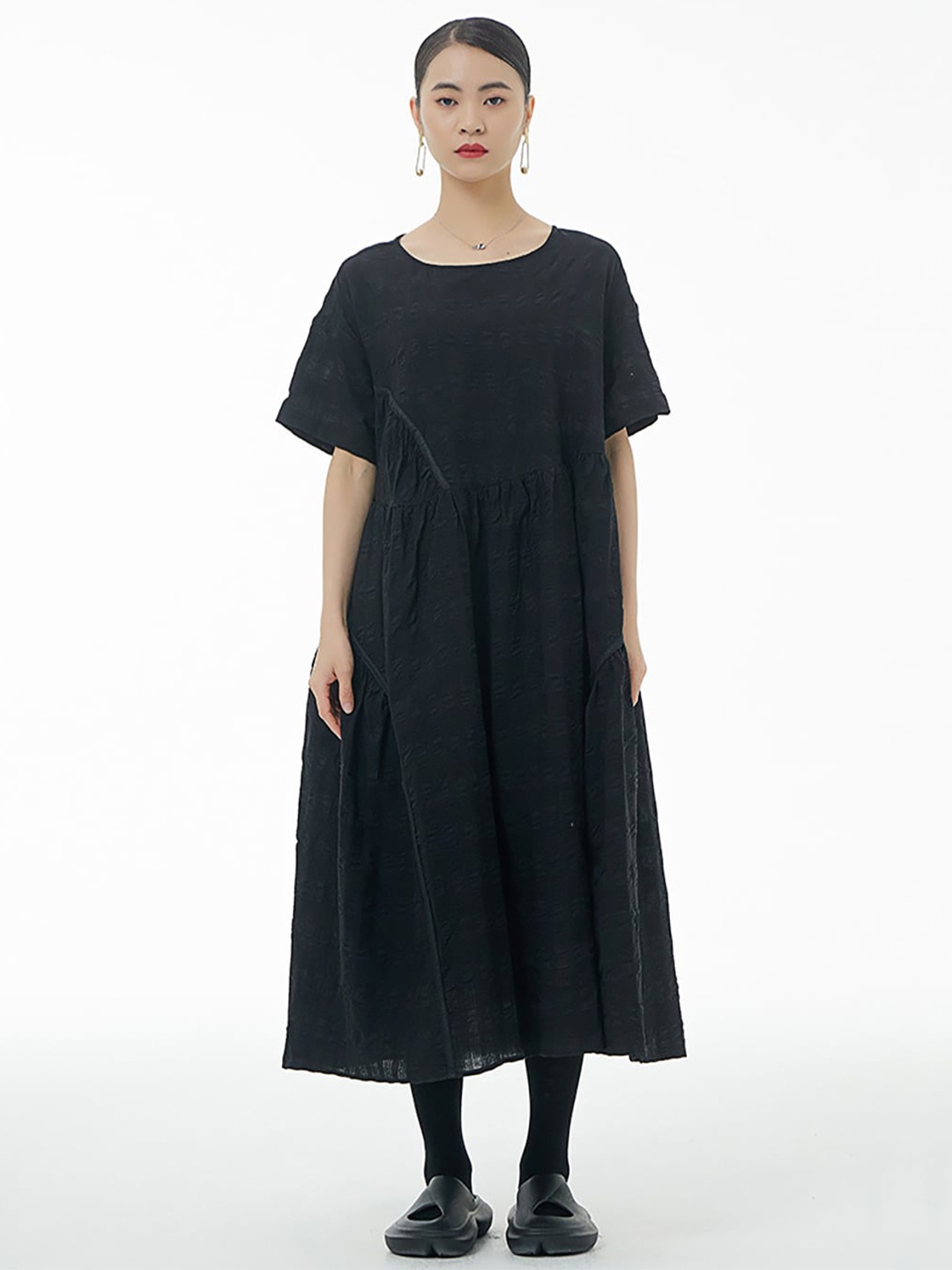 

JC Collection Round Neck A-Line Midi Dress, Black