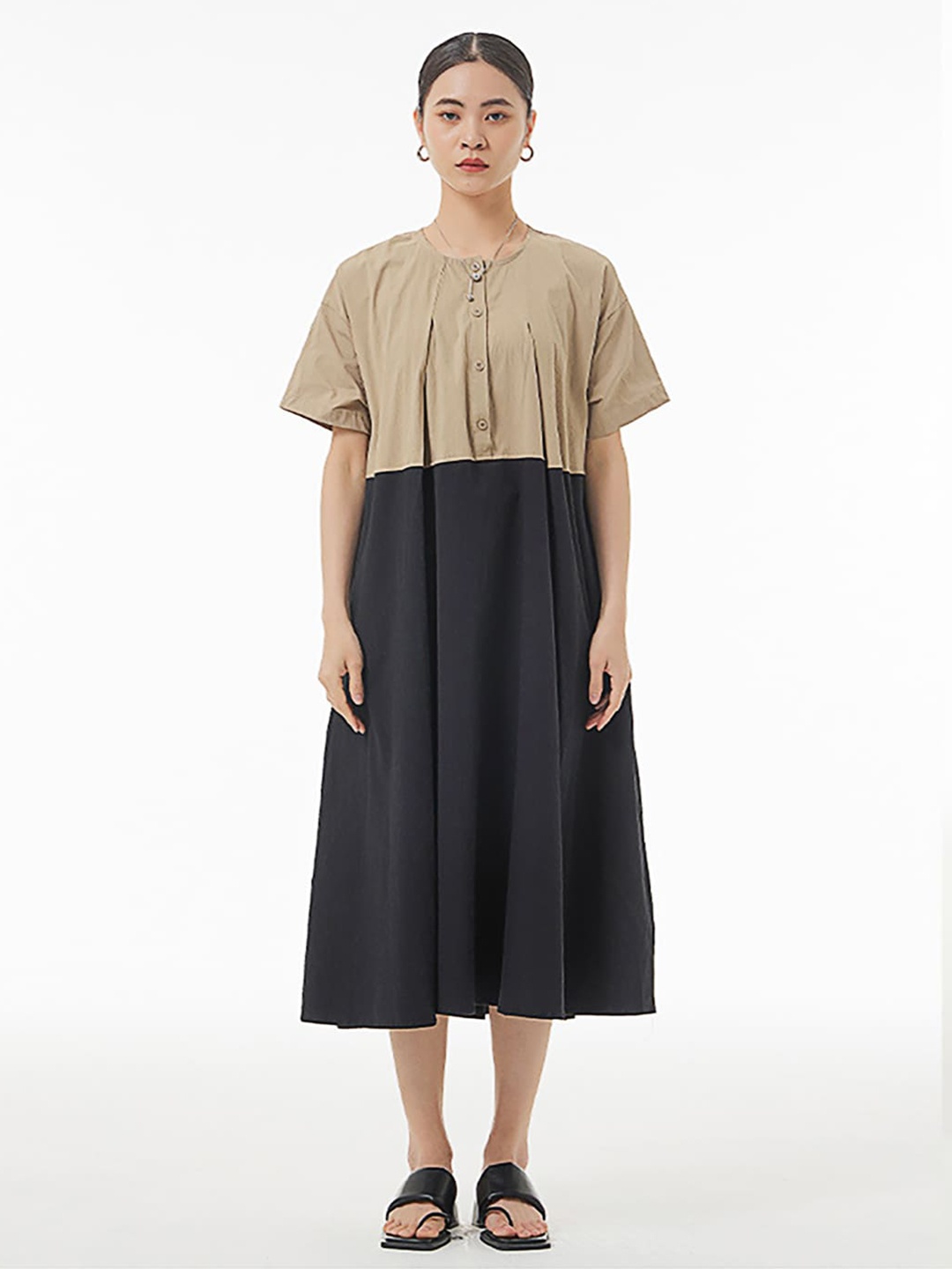 

JC Collection Colourblocked A-Line Midi Dress, Khaki