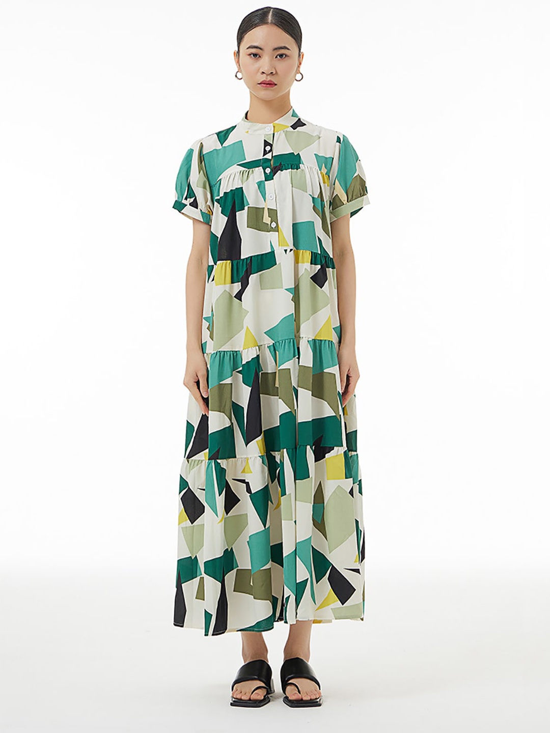 

JC Collection Geometric Printed Tiered Maxi Dress, Green