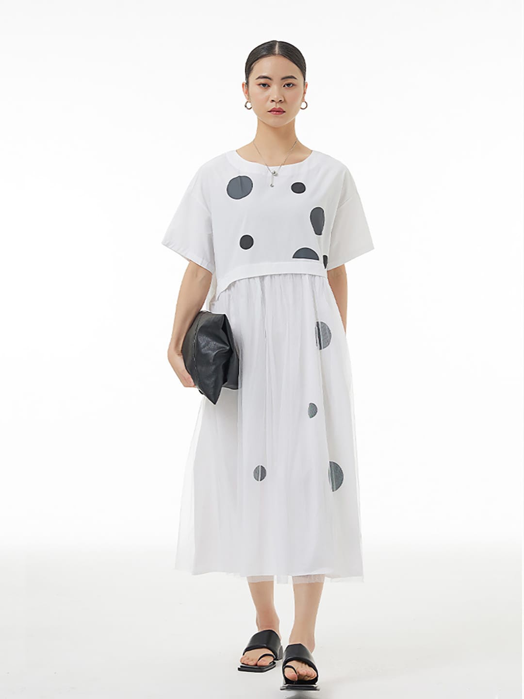 

JC Collection Polka Dots Fit & Flare Midi Dress, White