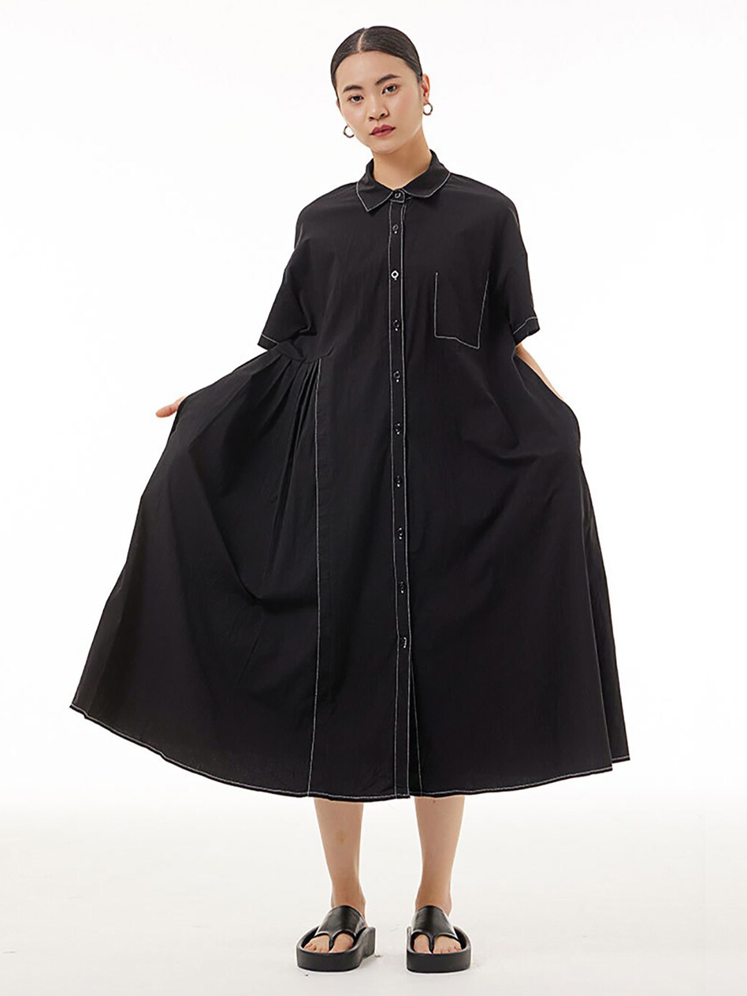 

JC Collection Gathered Shirt Dress, Black