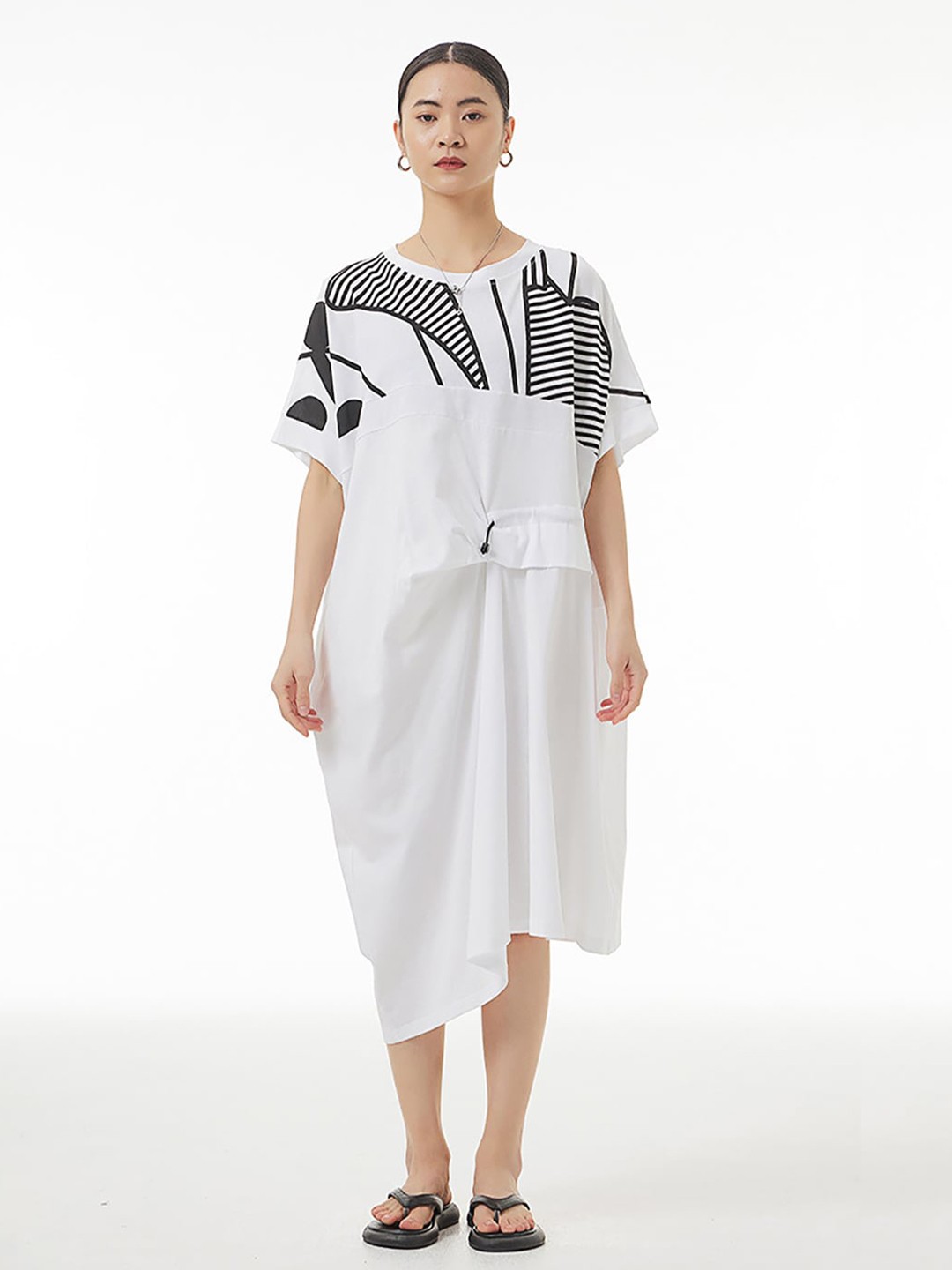 

JC Collection Striped Cotton A-Line Midi Dress, White
