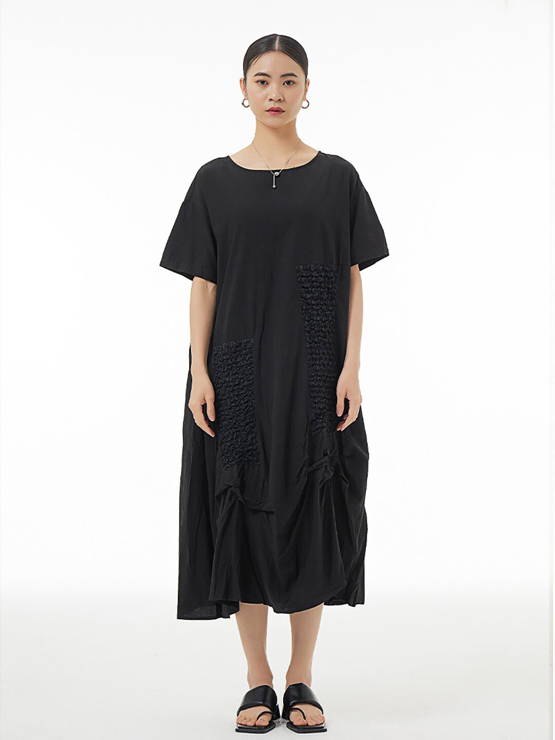 

JC Collection Self Design Pure Cotton A-Line Midi Dress, Black