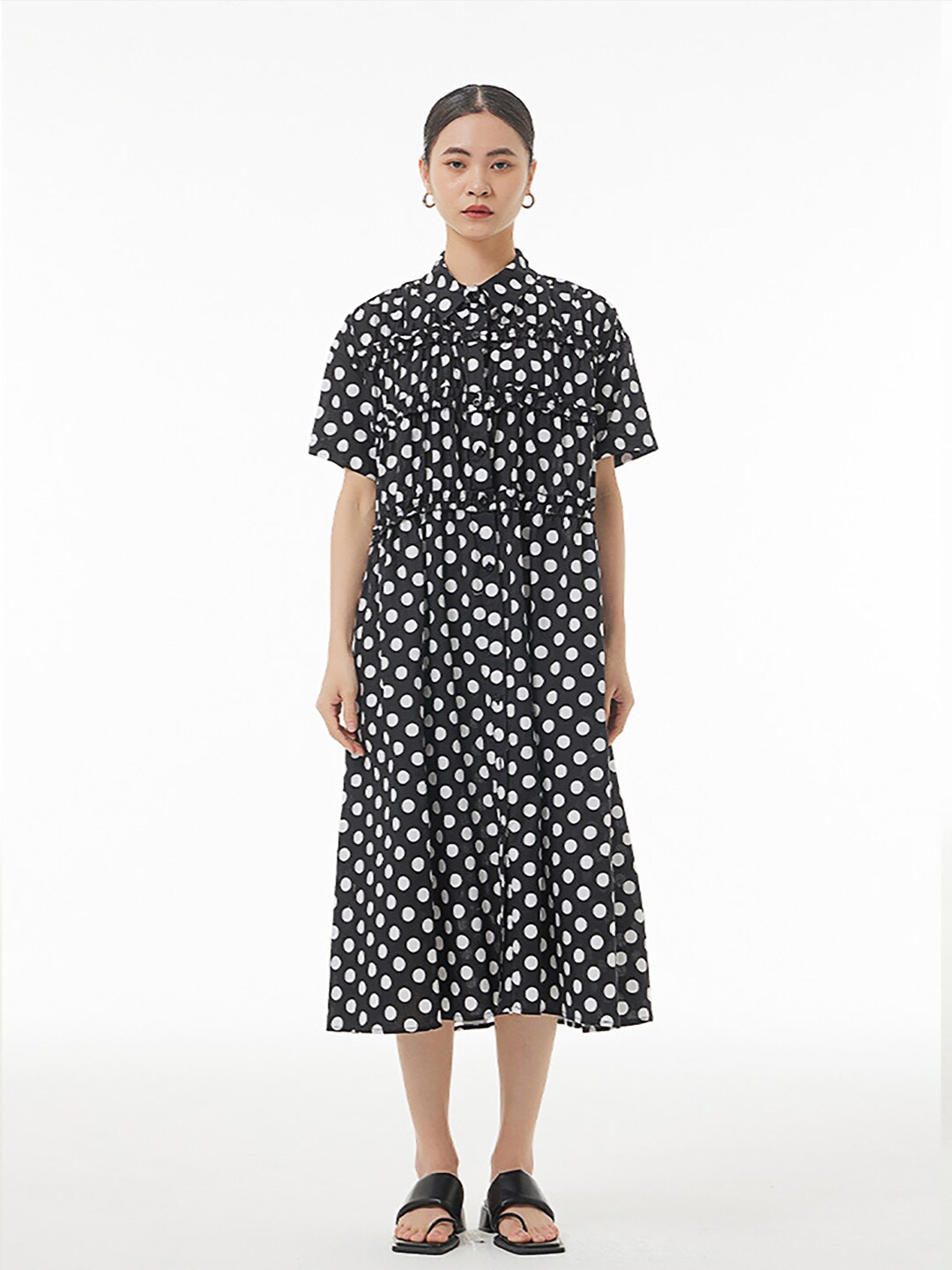 

JC Collection Polka Dot Printed Pure Cotton Shirt Midi Dress, Black