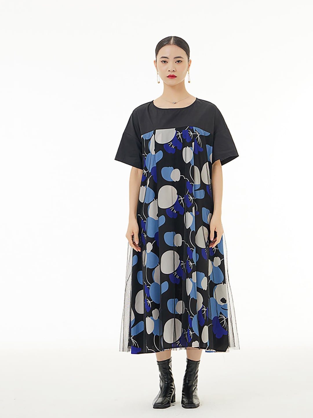 

JC Collection Pure Cotton Floral Printed A-Line Midi Dress, Black