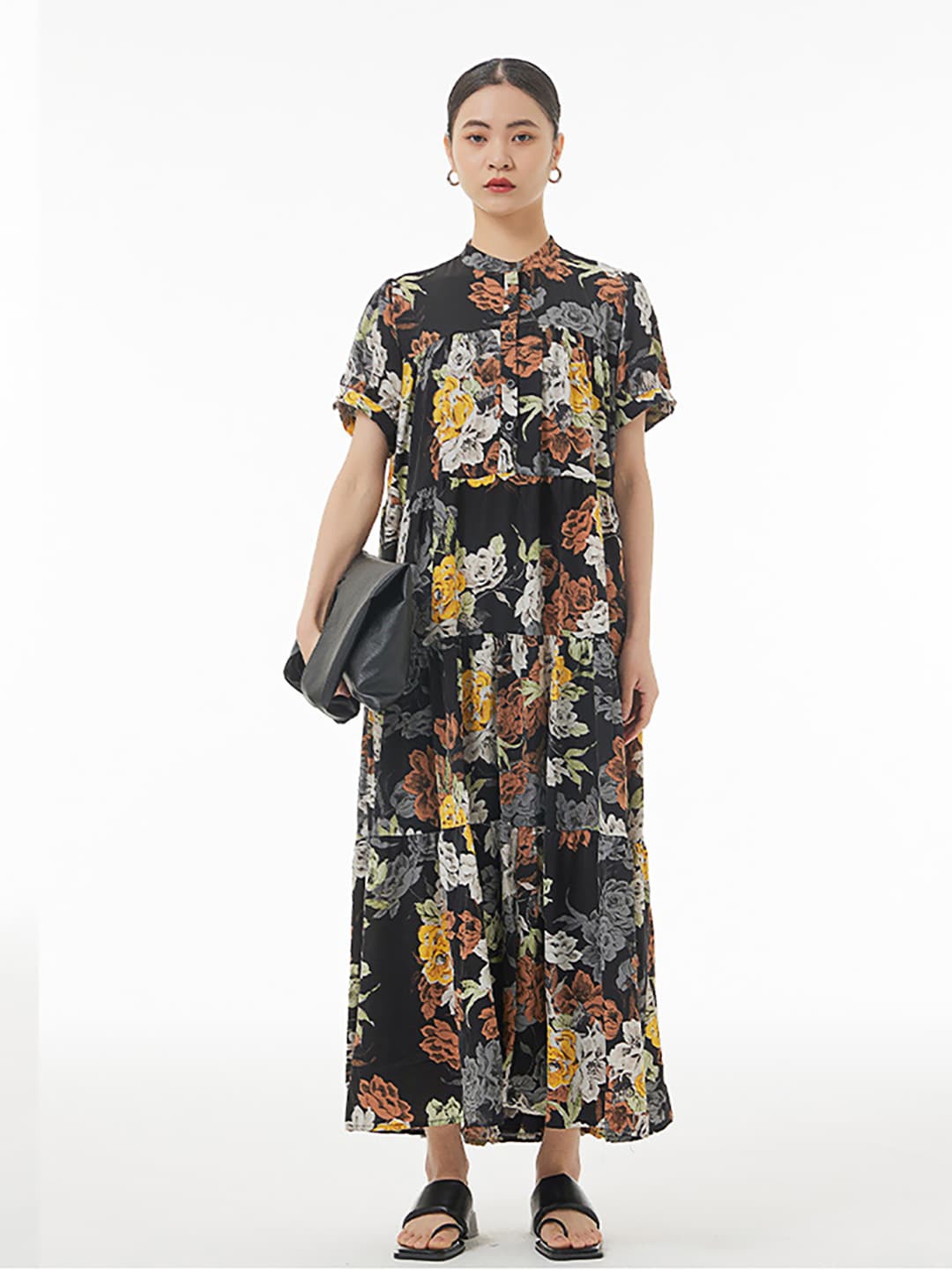 

JC Collection Floral Printed Tiered Maxi Dress, Black