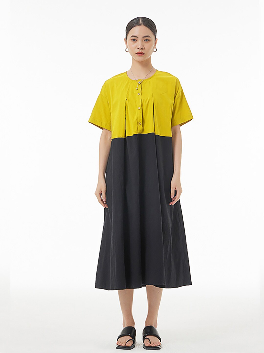 

JC Collection Round Neck A-Line Dress, Yellow