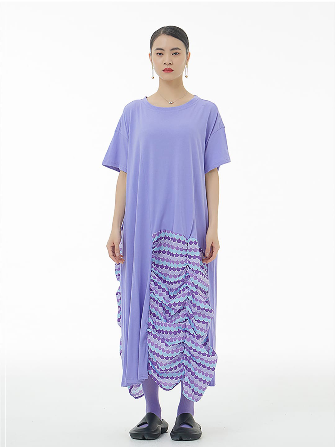 

JC Collection Extended Sleeves Ethnic Motifs Pure Cotton Maxi Dress, Purple