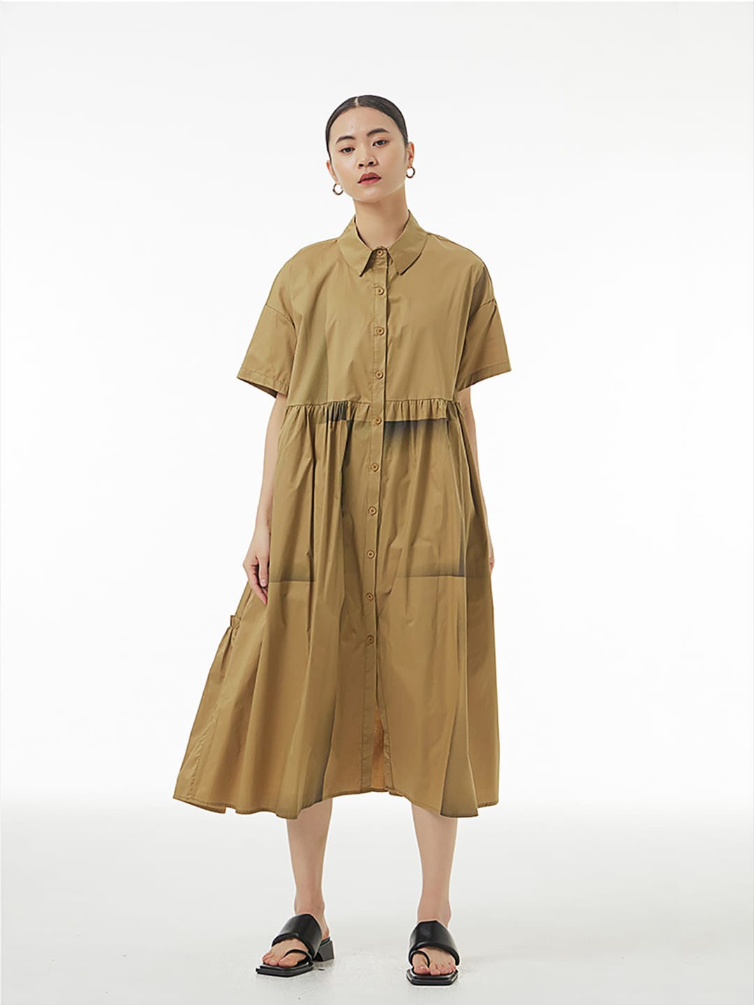 

JC Collection Pure Cotton Shirt Midi Dress, Coffee brown