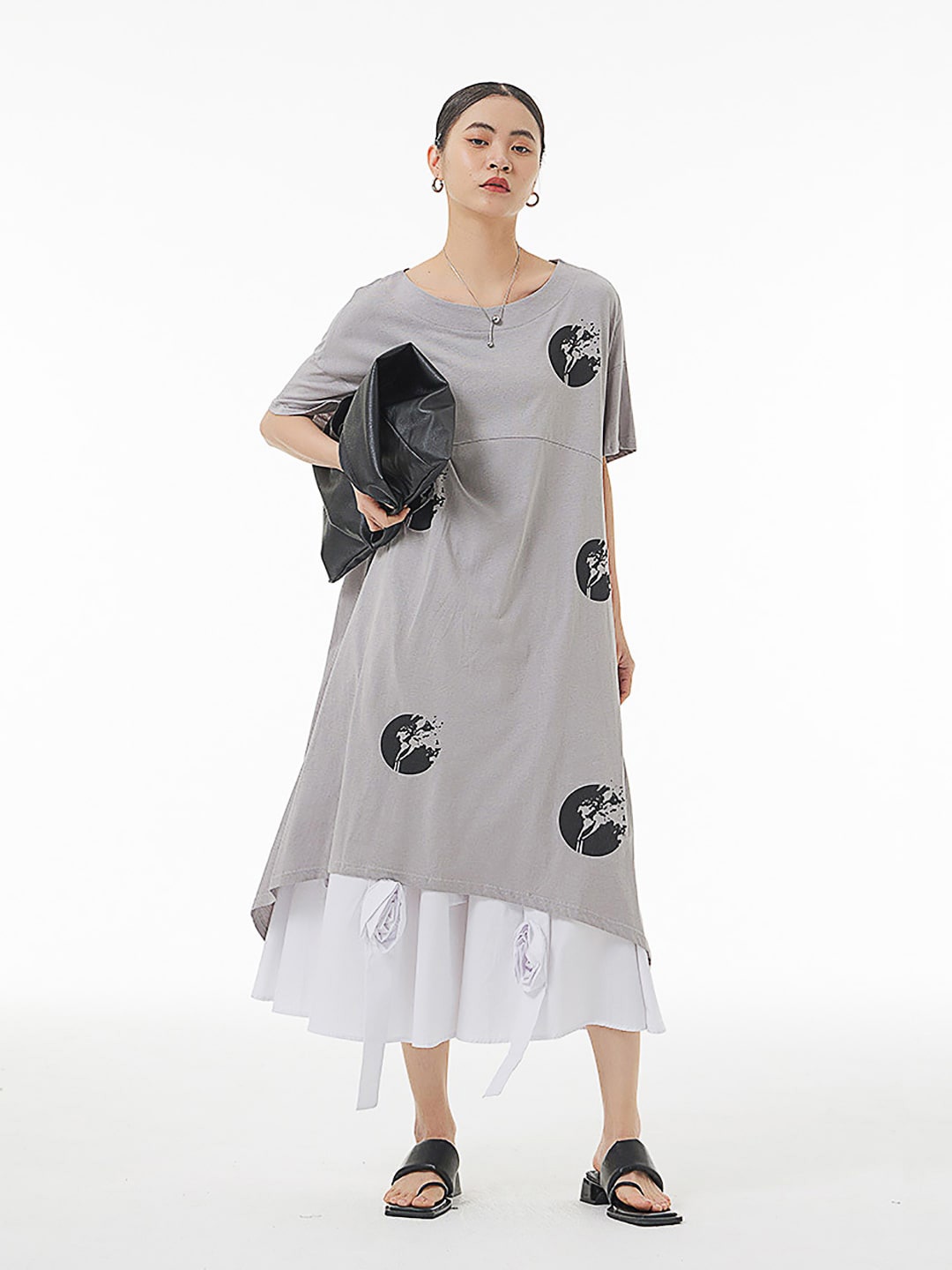 

JC Collection Abstract Printed Pure Cotton A-Line Midi Dress, Grey