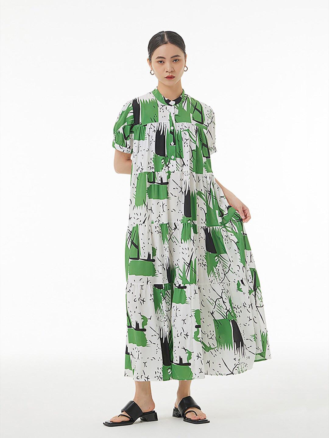 

JC Collection Abstract Floral Printed Tiered Maxi Dress, Green