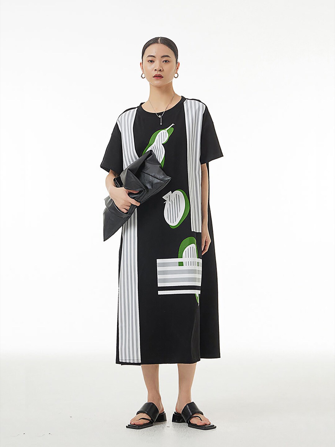 

JC Collection Conversational Printed Pure Cotton A-Line Midi Dress, Black