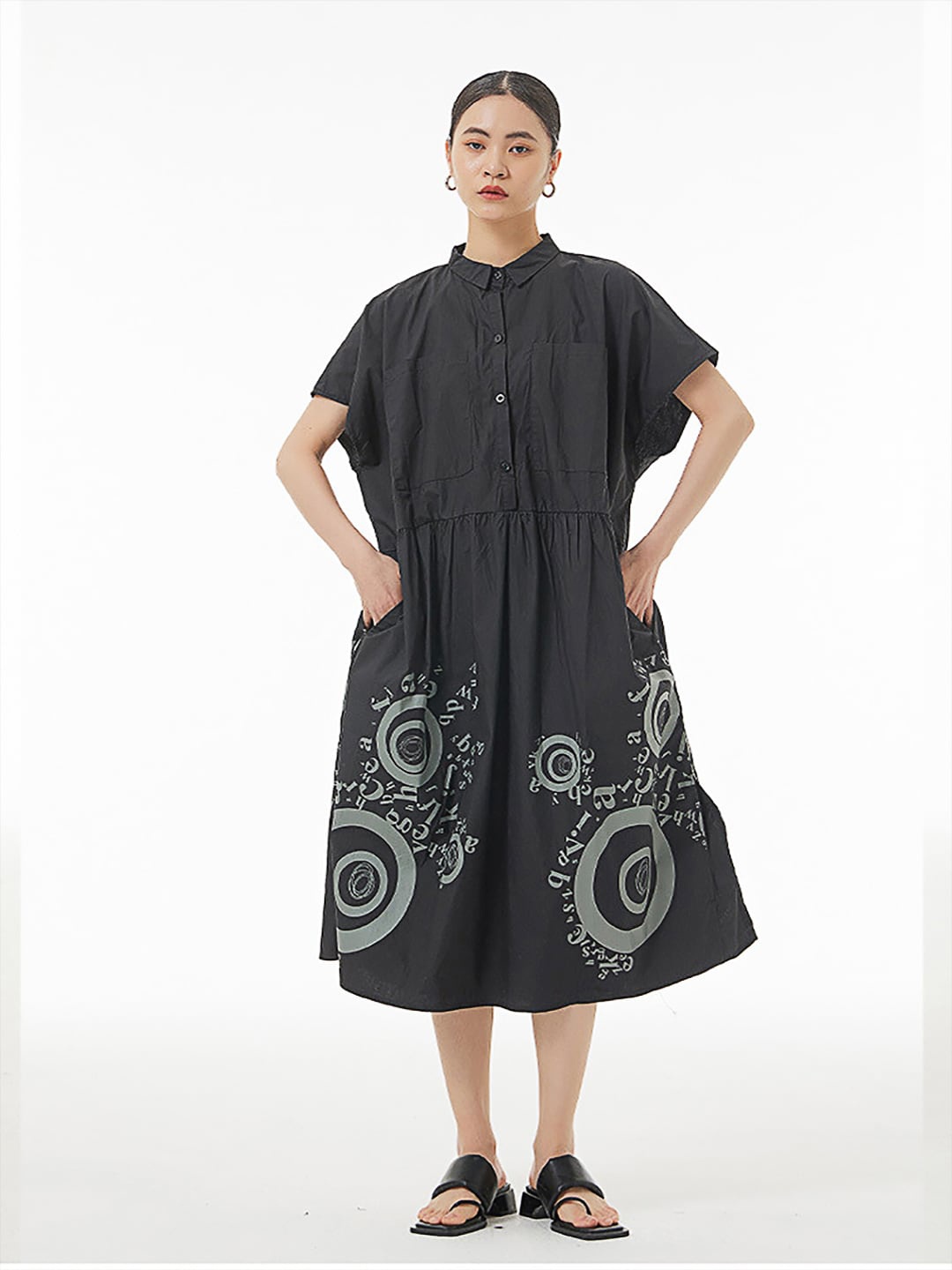 

JC Collection Pure Cotton Typography Printed A-Line Midi Dress, Black