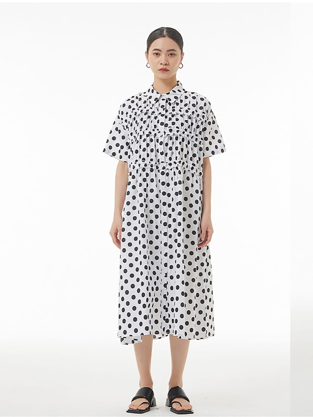 

JC Collection Polka Dots Print Shirt Midi Dress, White