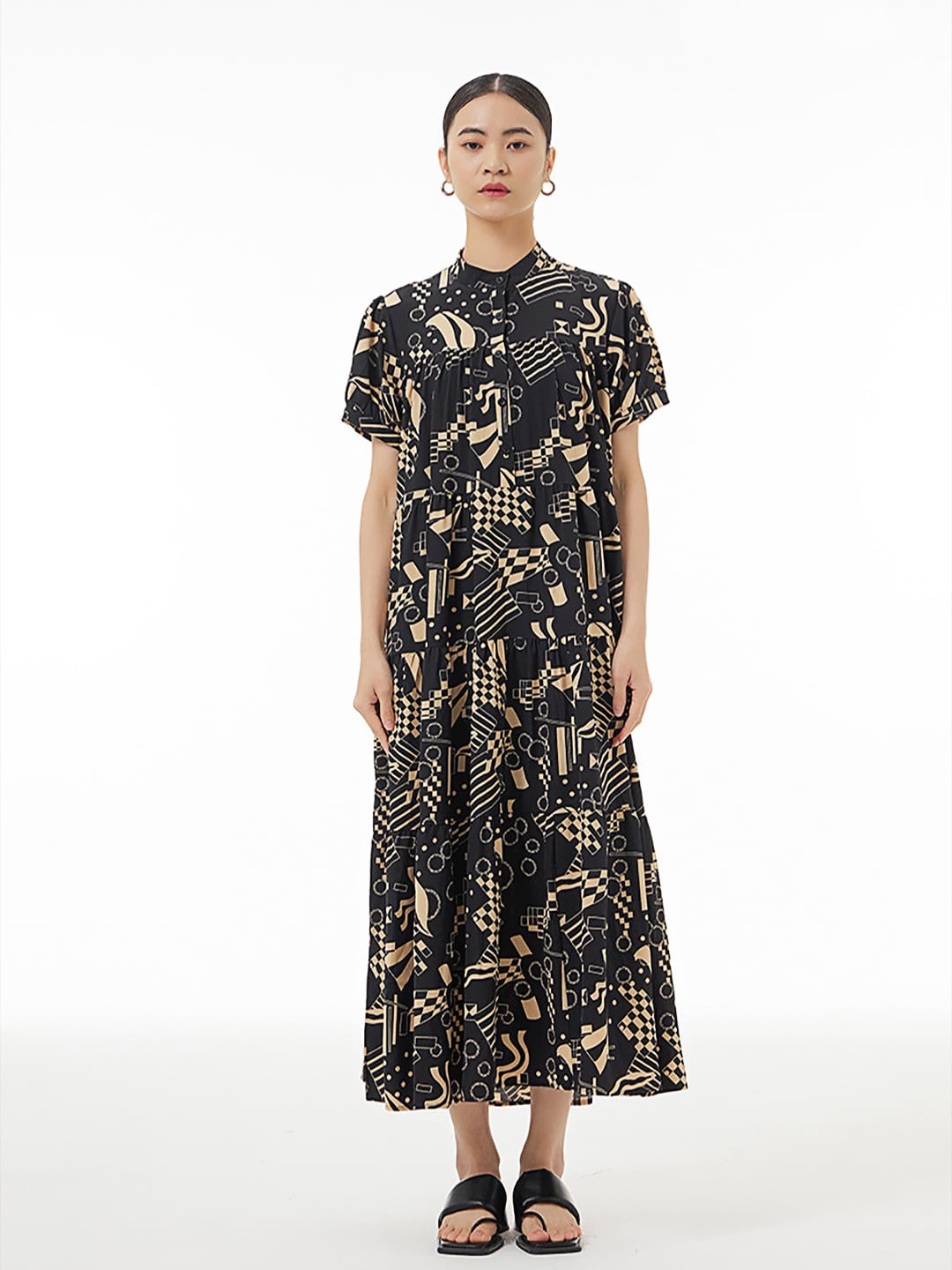 

JC Collection Conversational Printed Tiered Maxi Dress, Black