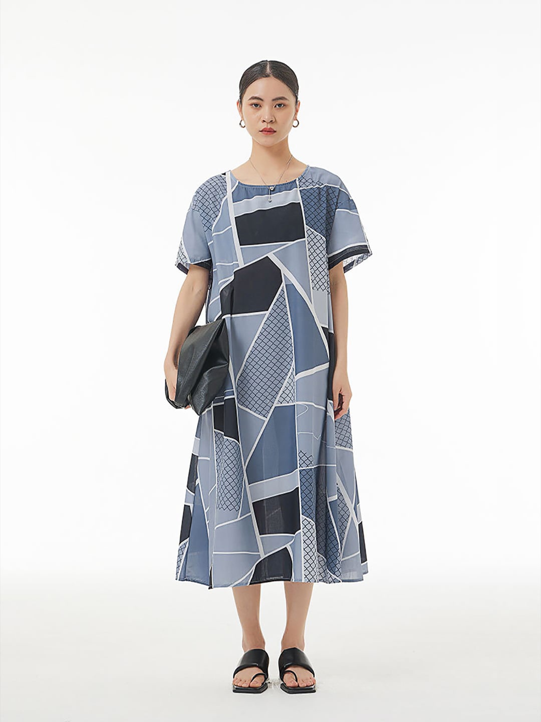 

JC Collection Geometric Printed A-Line Midi Dress, Grey