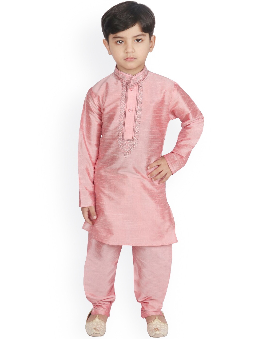 

SG YUVRAJ Boys Mandarin Collar Kurta With Churidar, Pink