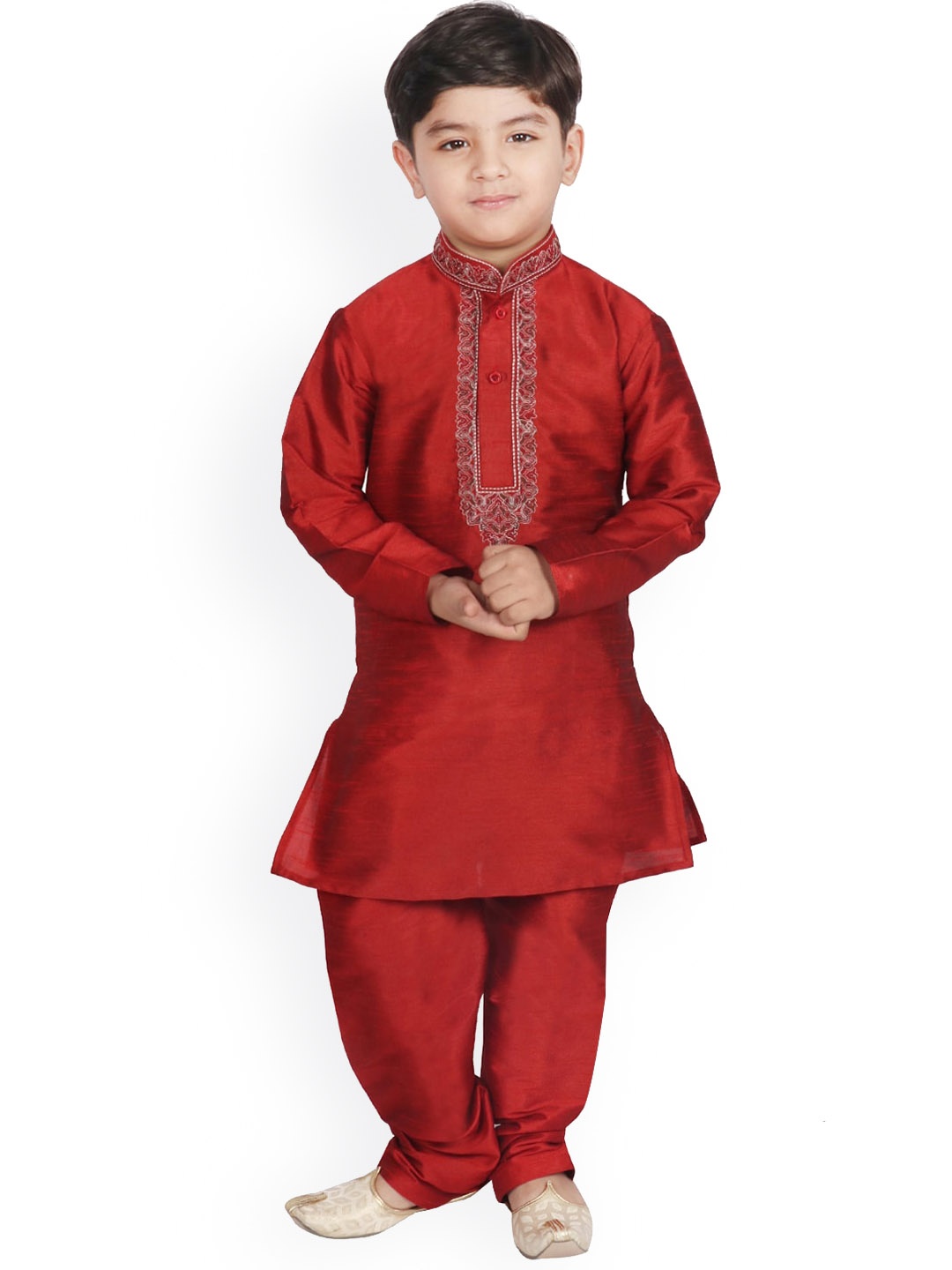 

SG YUVRAJ Boys Mandarin Collar Thread Work Kurta With Churidar, Maroon