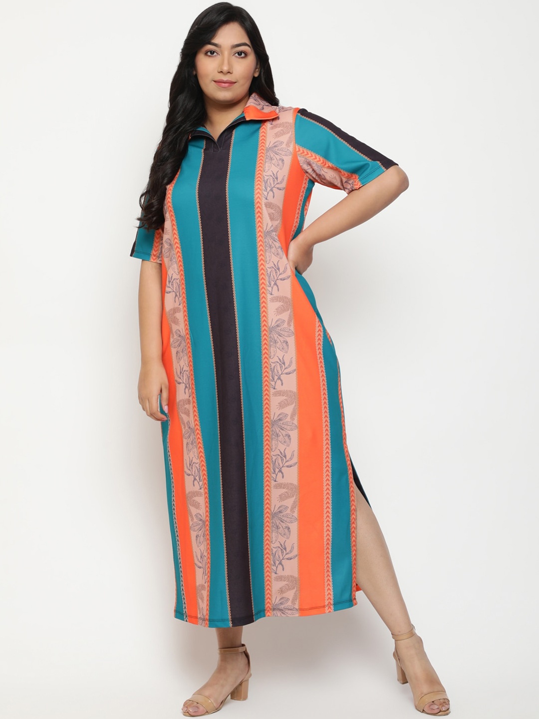 

Amydus Plus Size Striped Shirt Midi Dress, Navy blue