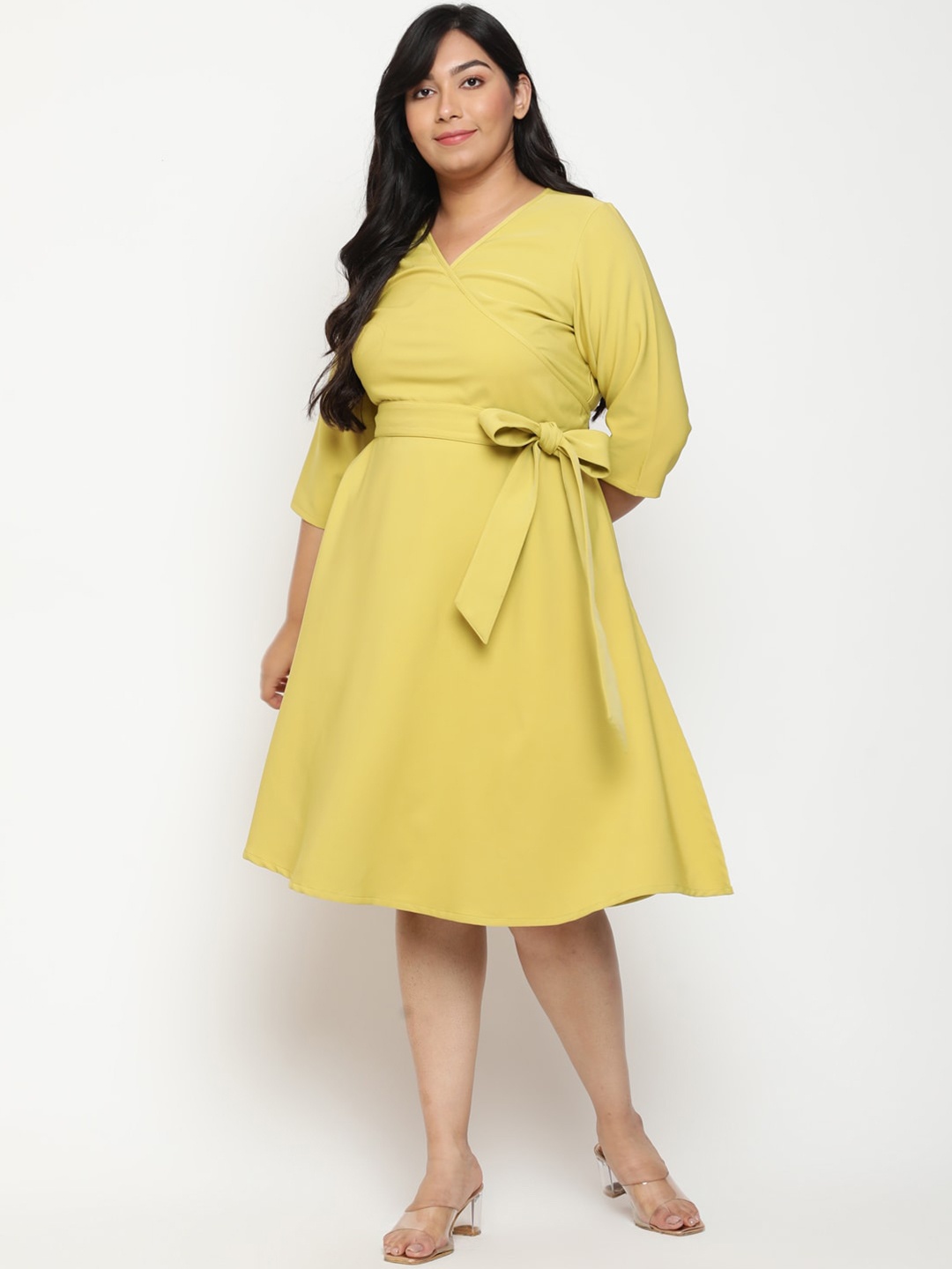 

Amydus Plus Size V-Neck Wrap Dress, Yellow