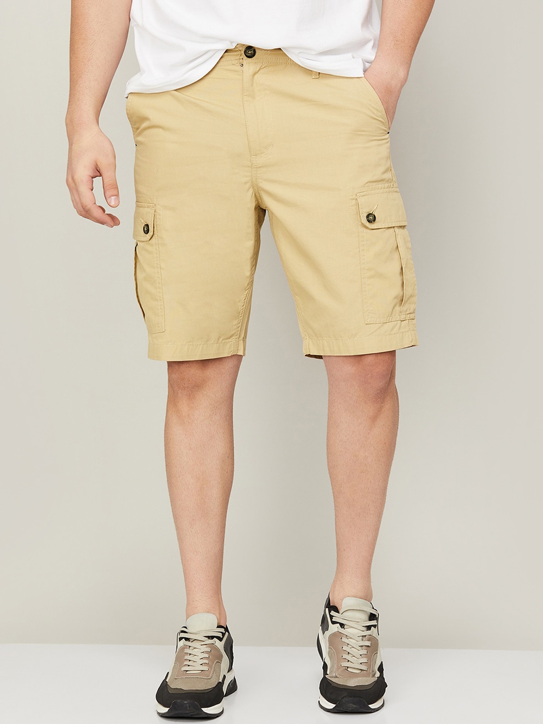 

Fame Forever by Lifestyle Men Mid-Rise Cotton Cargo Shorts, Beige