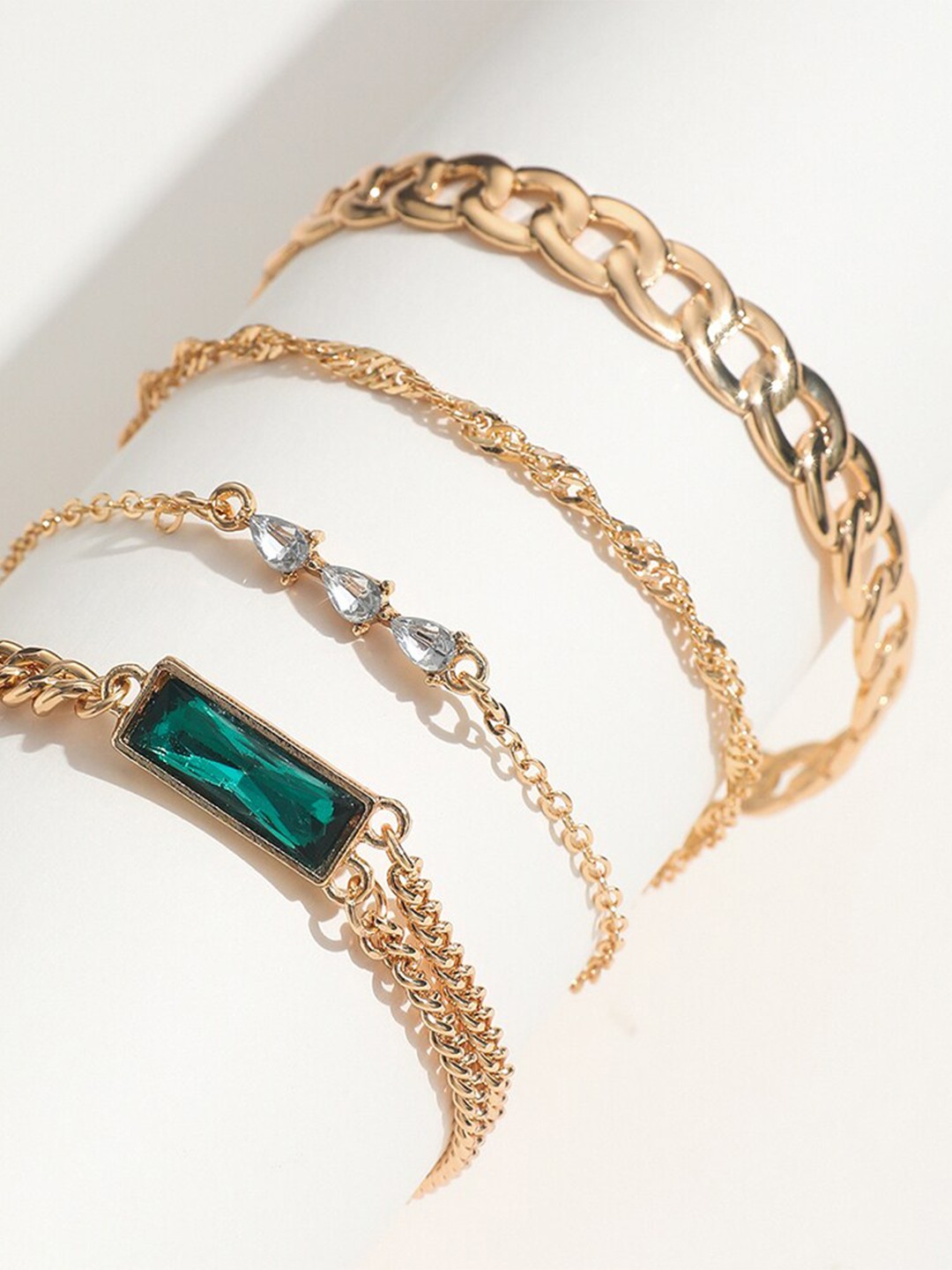 

Shining Diva Fashion Women Set Of 4 Crystals Gold-Plated Link Bracelet