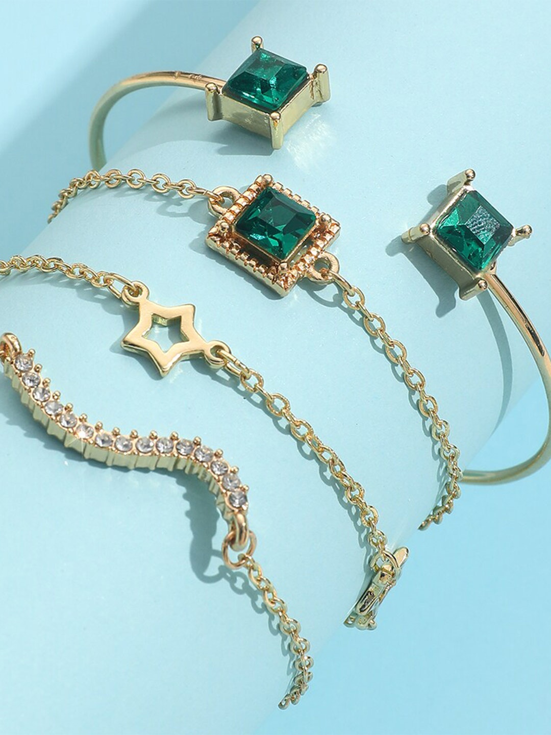

Shining Diva Fashion Women Set Of 4 Crystals Gold-Plated Link Bracelet