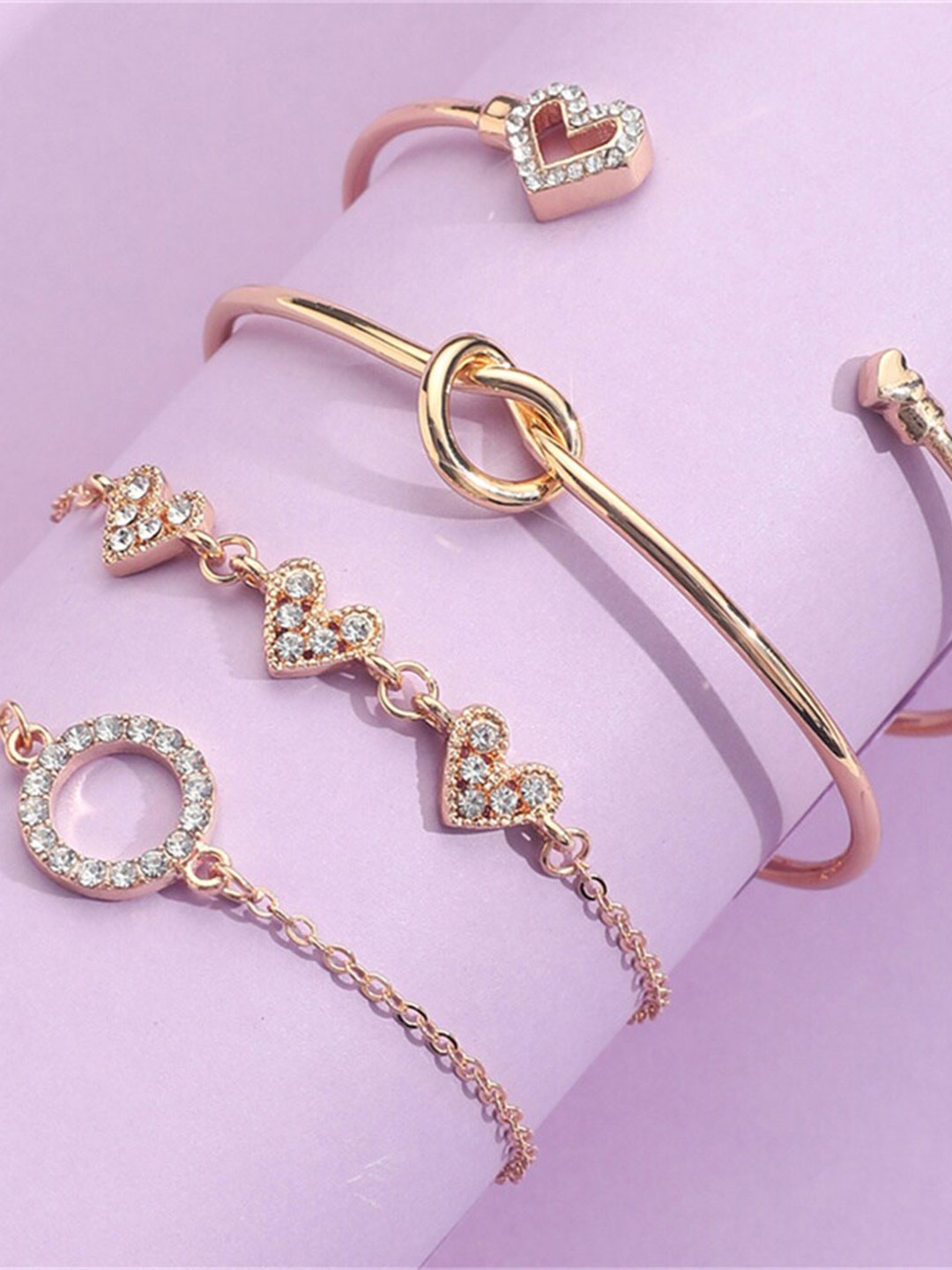 

Shining Diva Fashion Women Set Of 4 Crystals Gold-Plated Link Bracelet