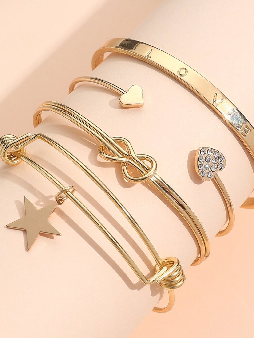 

Shining Diva Fashion Women Set Of 4 Crystals Gold-Plated Link Bracelet