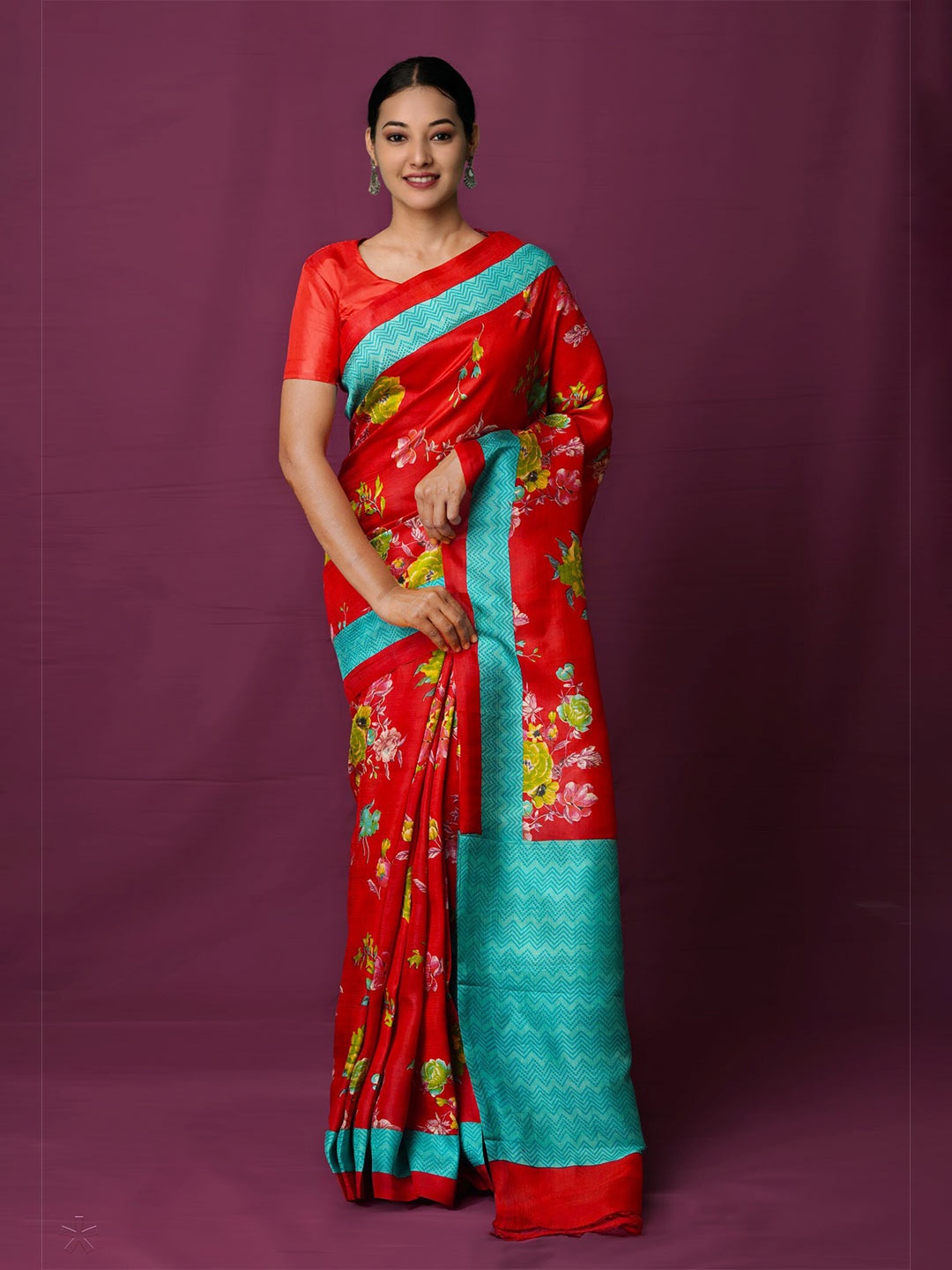 

Unnati Silks Floral Printed Pure Silk Mysore Silk Saree, Red