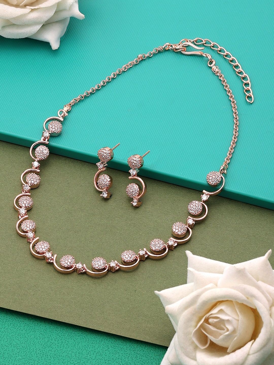 

Zaveri Pearls Rose Gold-Plated Cubic Zirconia-Studded Jewellery Set