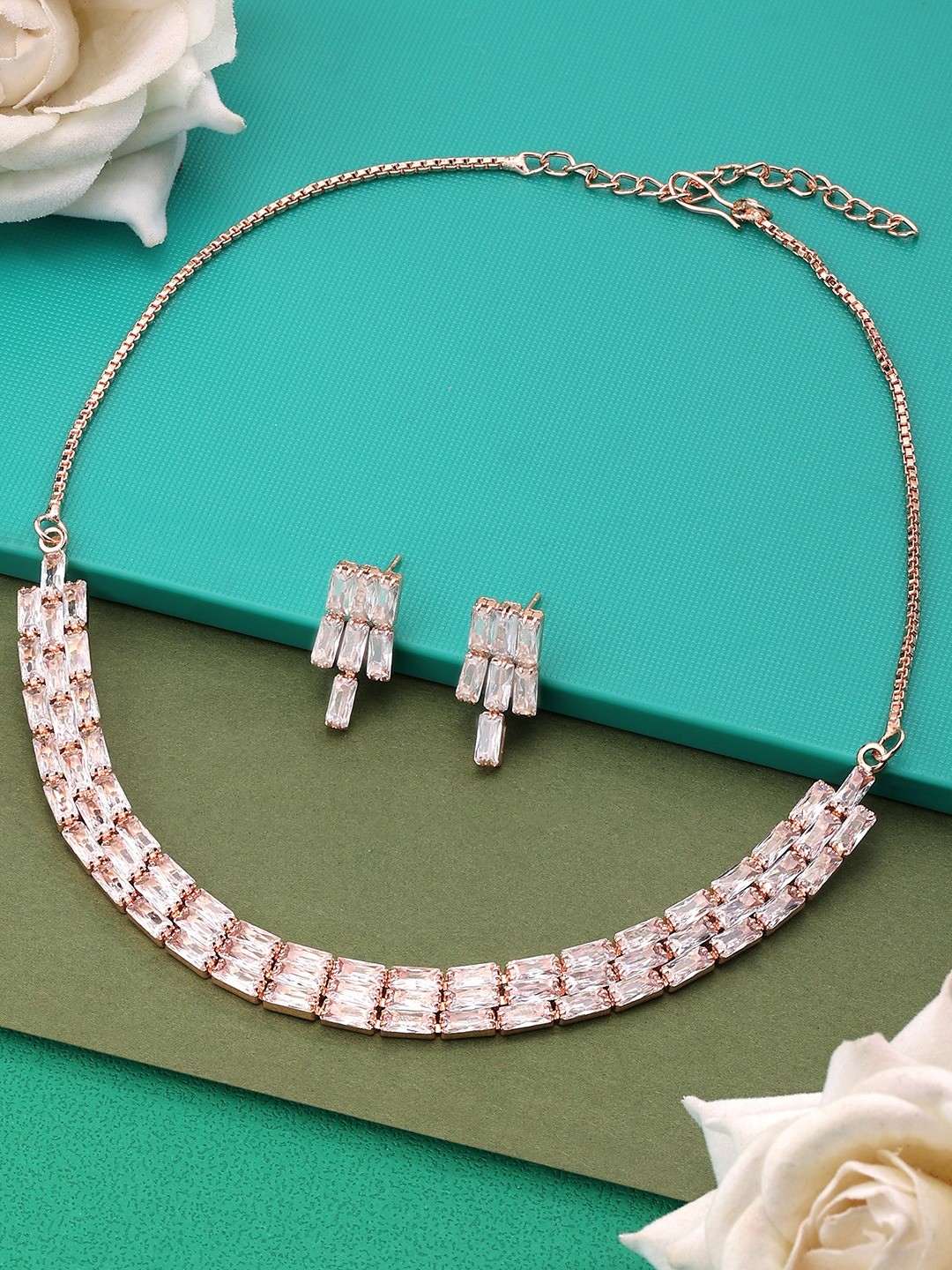 

Zaveri Pearls Rose Gold-Plated CZ Stone-Studded Jewellery Set