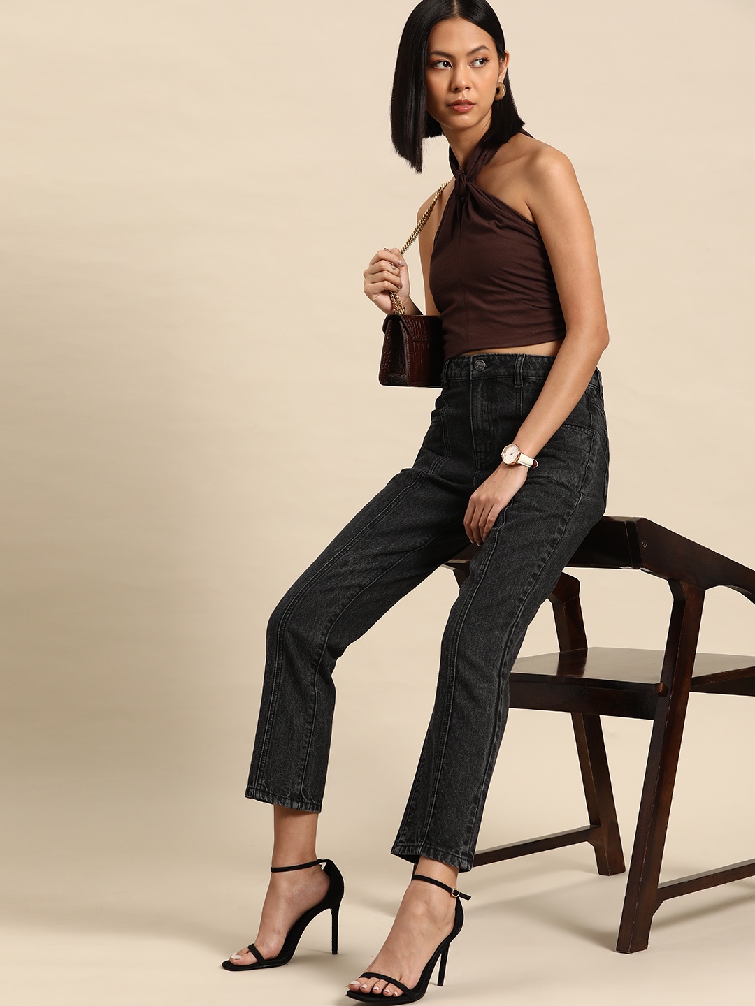 

all about you Women Straight Fit Stretchable Cotton Jeans, Black