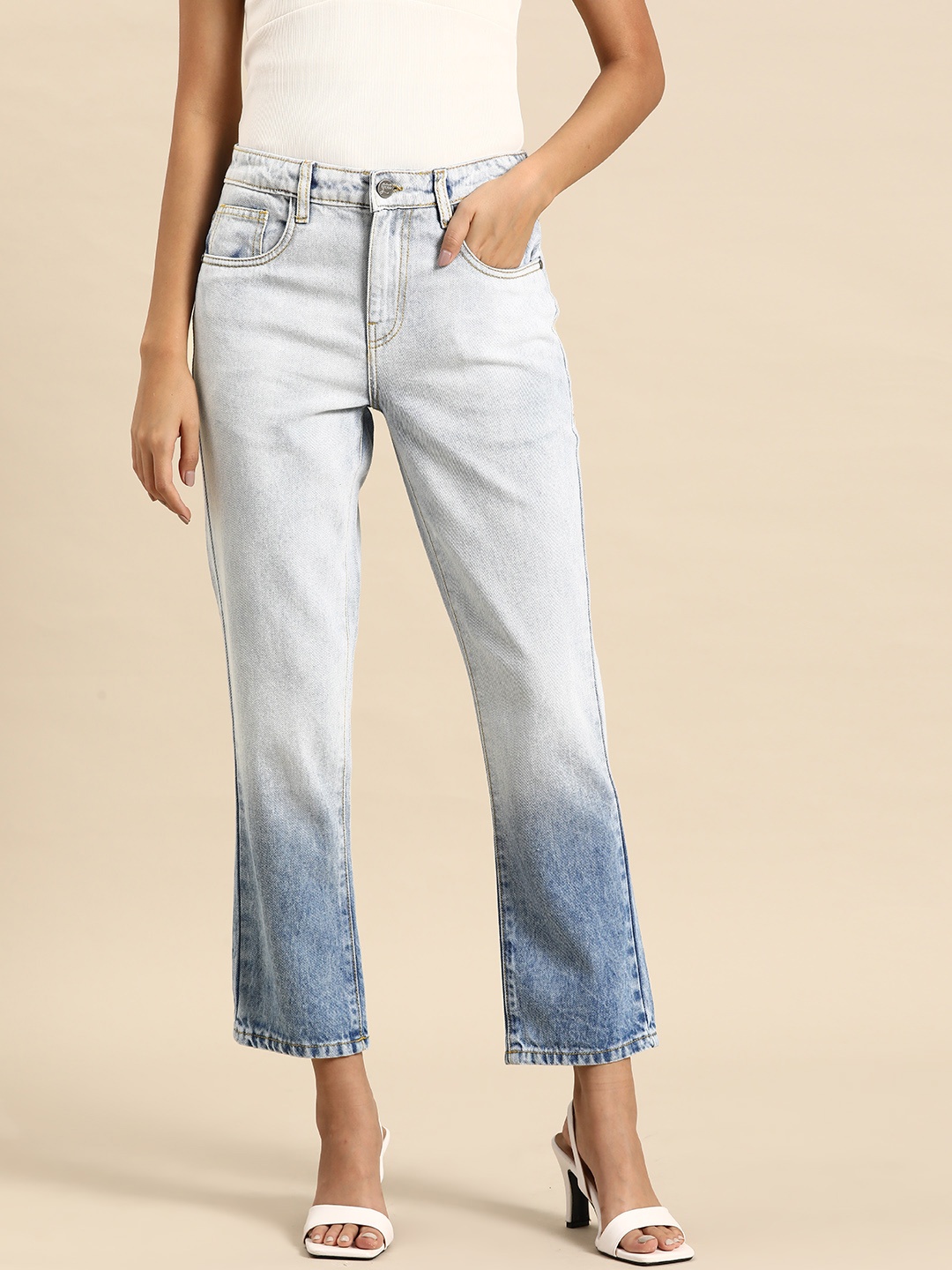 

all about you Women Straight Fit Heavy Fade Stretchable Cotton Jeans, Blue