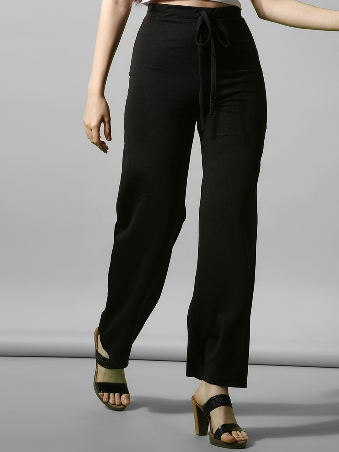 

Selvia Women Mid-Rise Easy Wash Lycra Trousers, Black