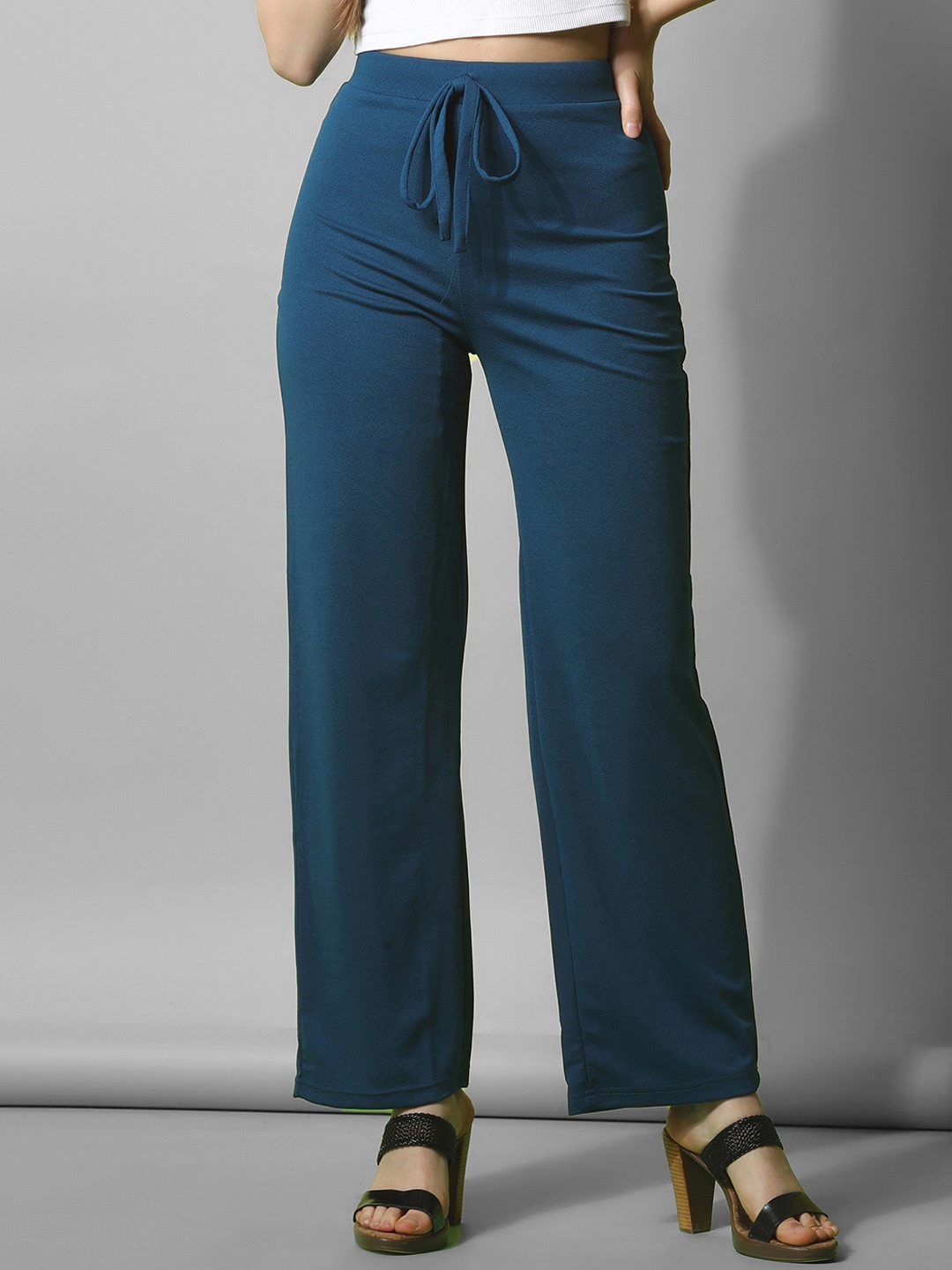 

Selvia Women Mid-Rise Easy Wash Lycra Parallel Trousers, Teal