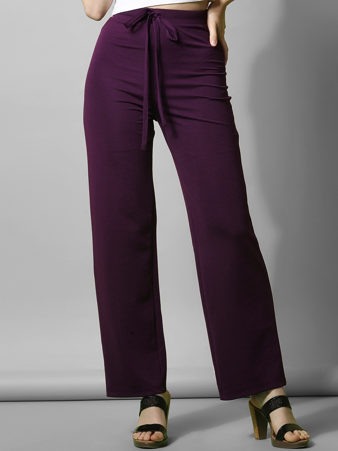 

Selvia Women Mid-Rise Easy Wash Lycra Parallel Trousers, Purple