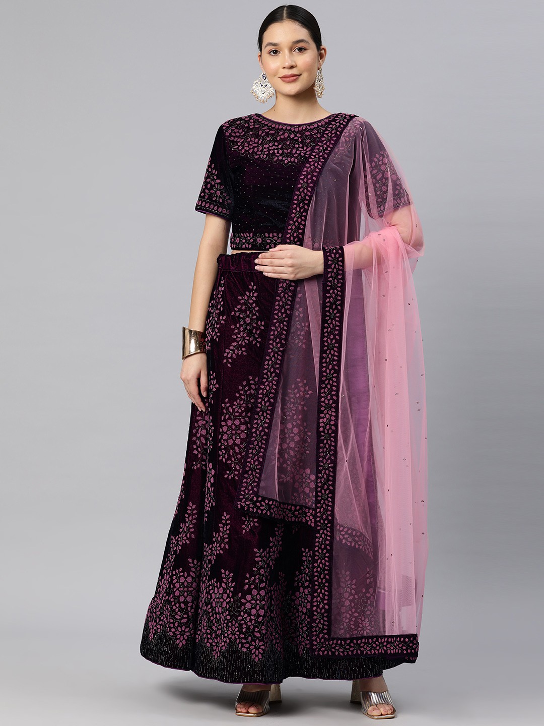 

CAMPAIGN TRENDS Woven Design Unstitched Lehenga & Blouse With Dupatta, Burgundy