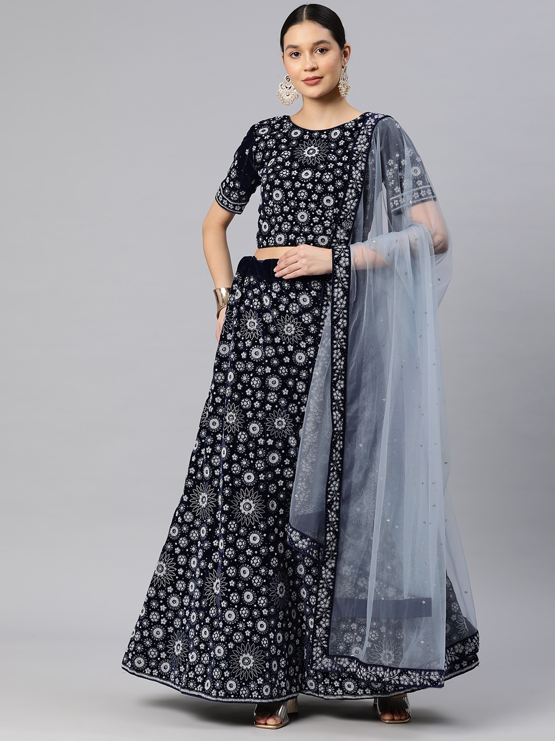 

CAMPAIGN TRENDS Woven Design Unstitched Lehenga & Blouse With Dupatta, Black