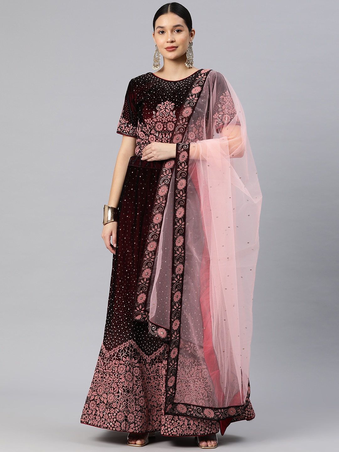 

CAMPAIGN TRENDS Woven Design Unstitched Lehenga & Blouse With Dupatta, Maroon