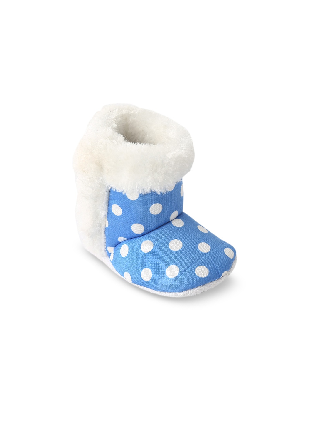 

CHiU Infants Mid Top Polka Dots Printed Fur Booties, Blue