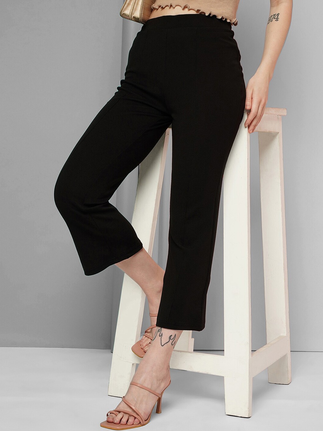 

Selvia Women Mid Rise Easy Wash Chinos Trousers, Black