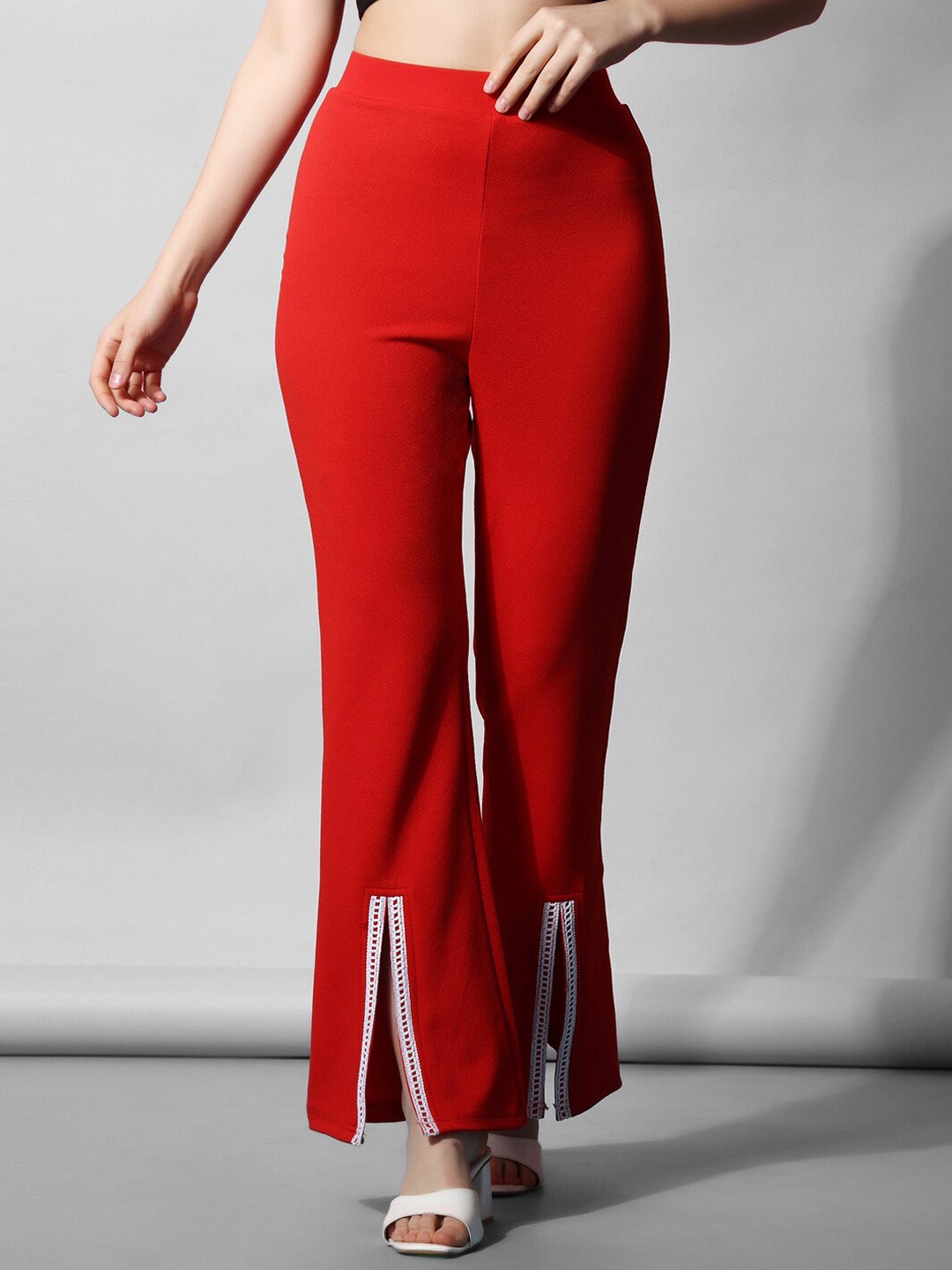 

Selvia Women Mid-Rise Easy Wash Bootcut Trousers, Red
