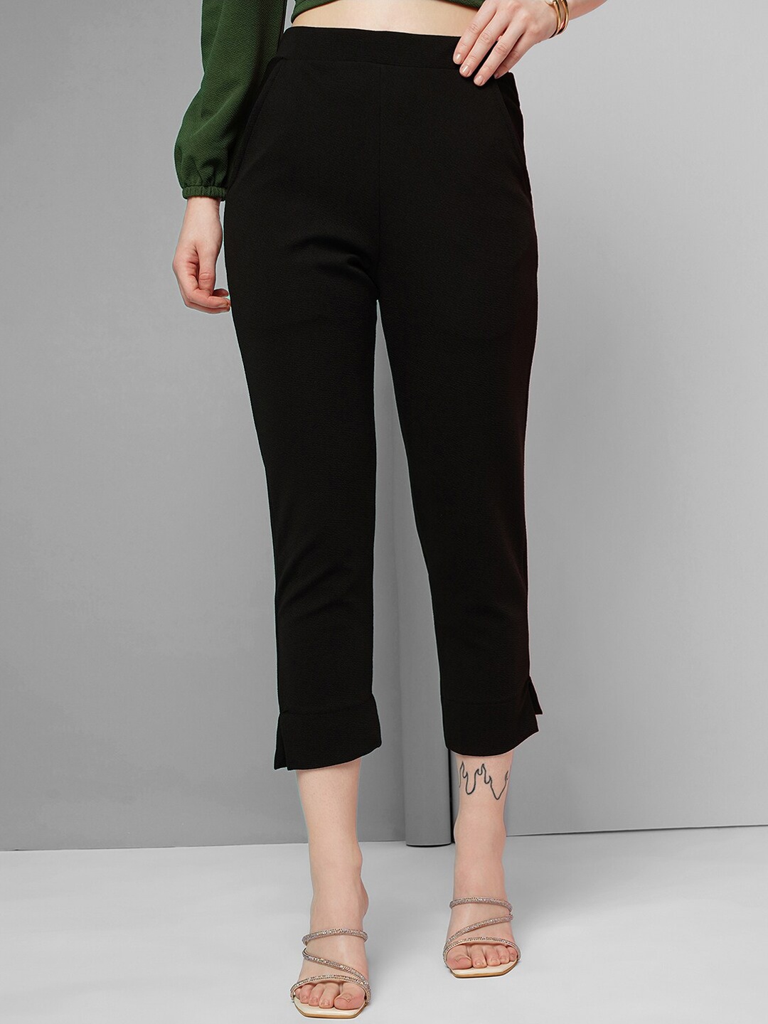 

Selvia Women High-Rise Easy Wash Regular Trousers, Black
