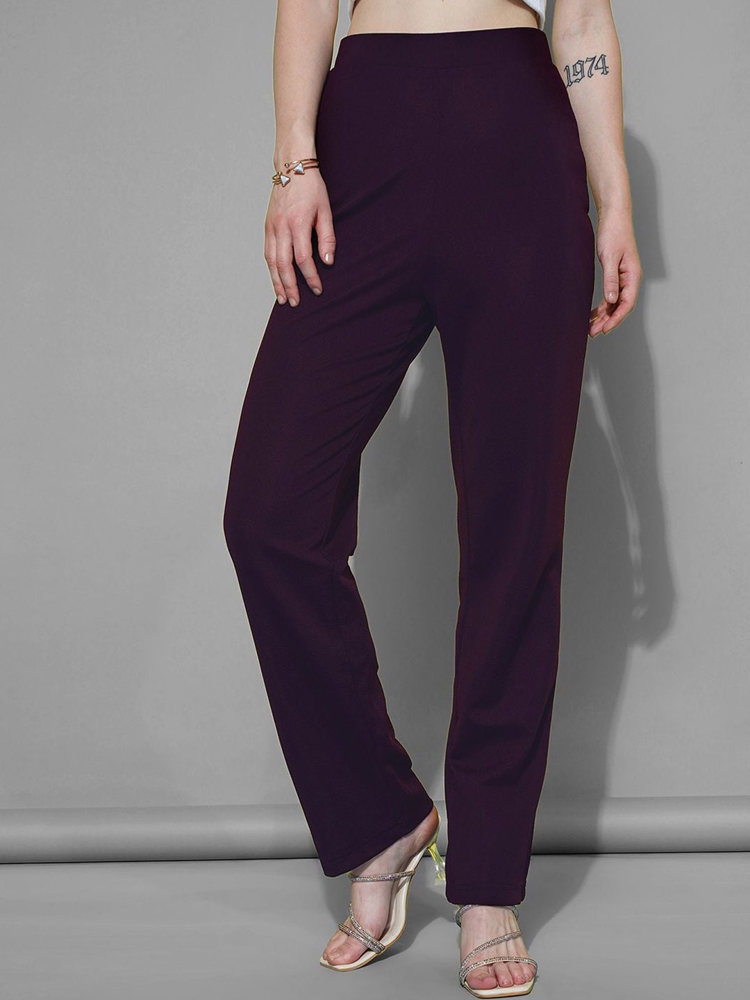 

Selvia Women High-Rise Easy Wash Regular Trousers, Purple