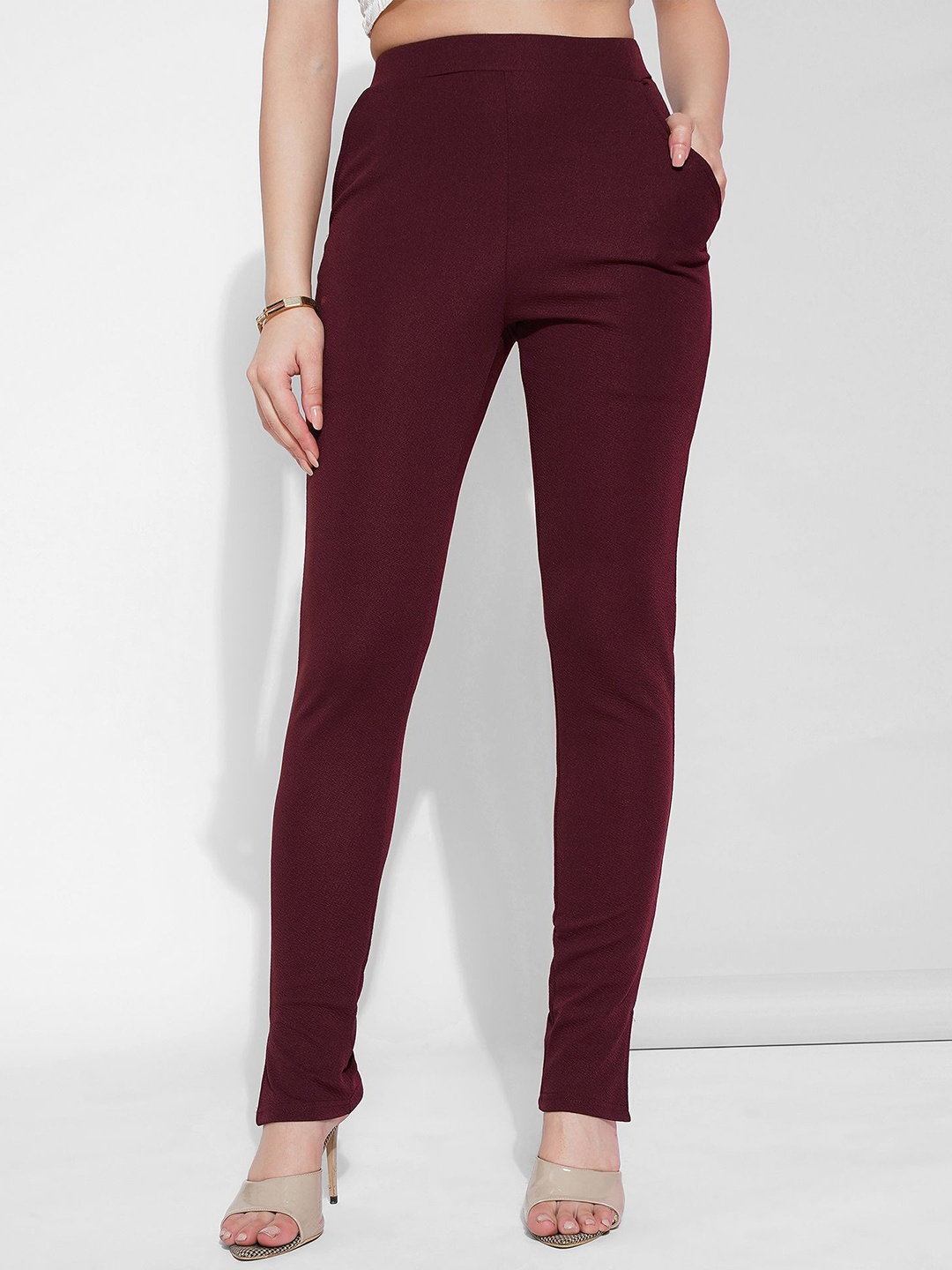 

Selvia Women High-Rise Easy Wash Regular Trousers, Maroon