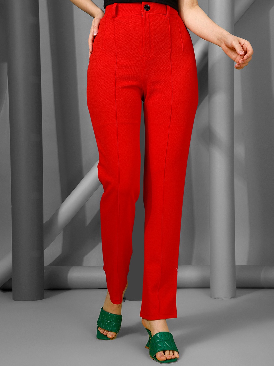 

Selvia Women Mid Rise Easy Wash Parallel Trousers, Red