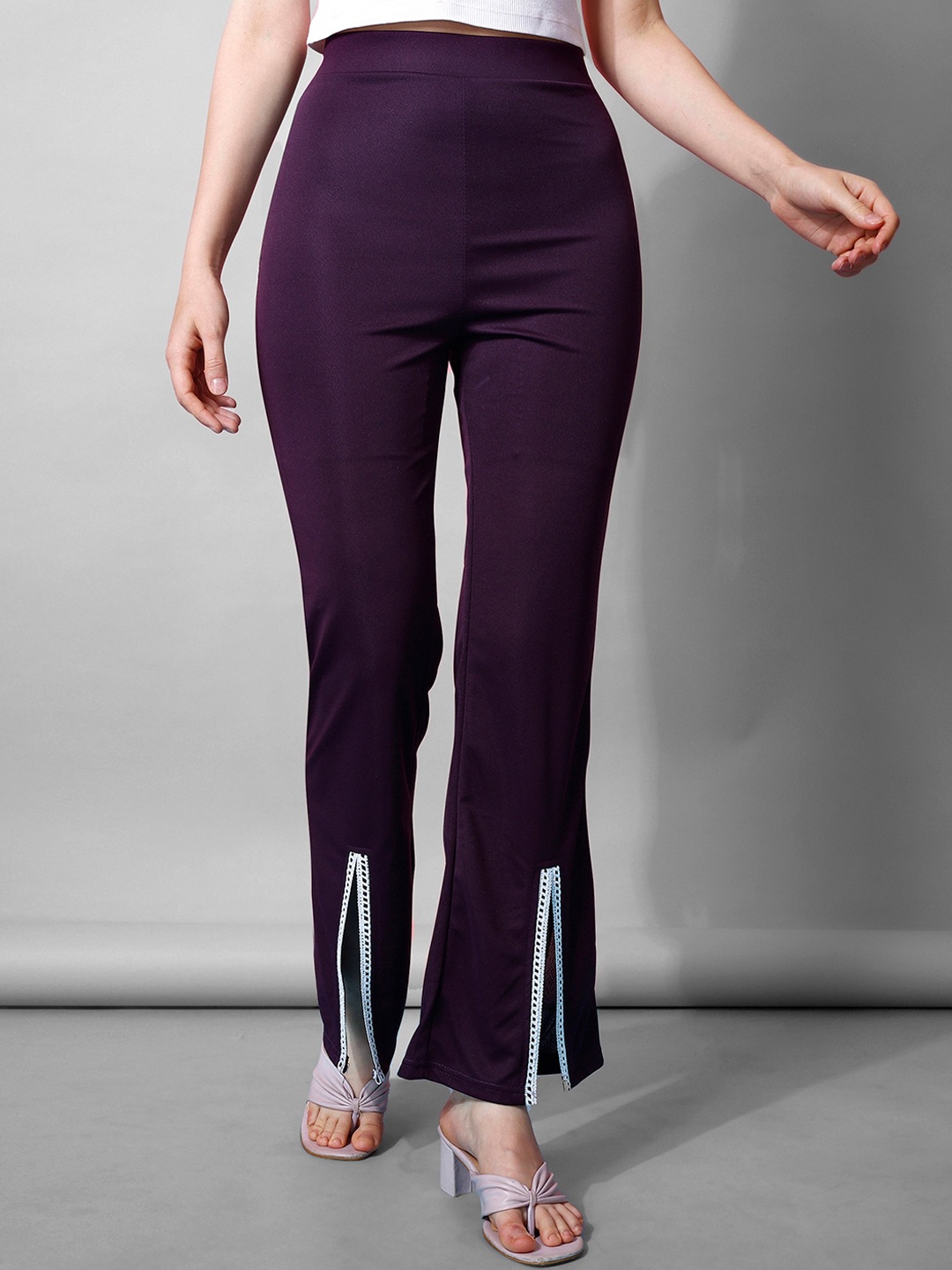 

Selvia Women High-Rise Easy Wash Bootcut Trousers, Purple
