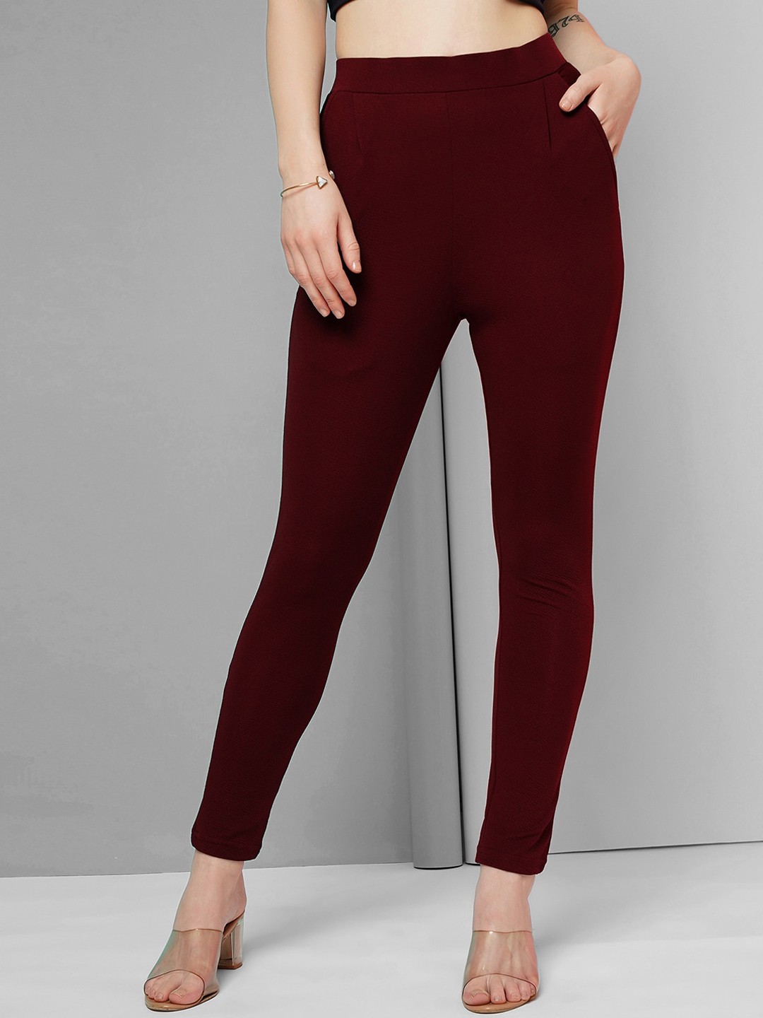 

Selvia Women High-Rise Easy Wash Regular Trousers, Maroon